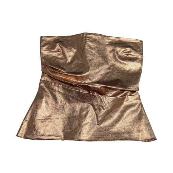 ZARA Bronze Metallic Strapless Tube Top Rose Gold Copper Ruched Womens Medium - Picture 2 of 6